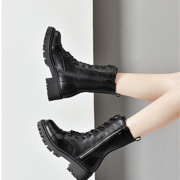 Women's fleece lace-up side zipper Martin boots - Picture 6 of 6